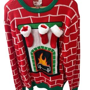 Party Sweater Dec 25th Ugly Christmas Sweater Size Large Fireplace Stockings